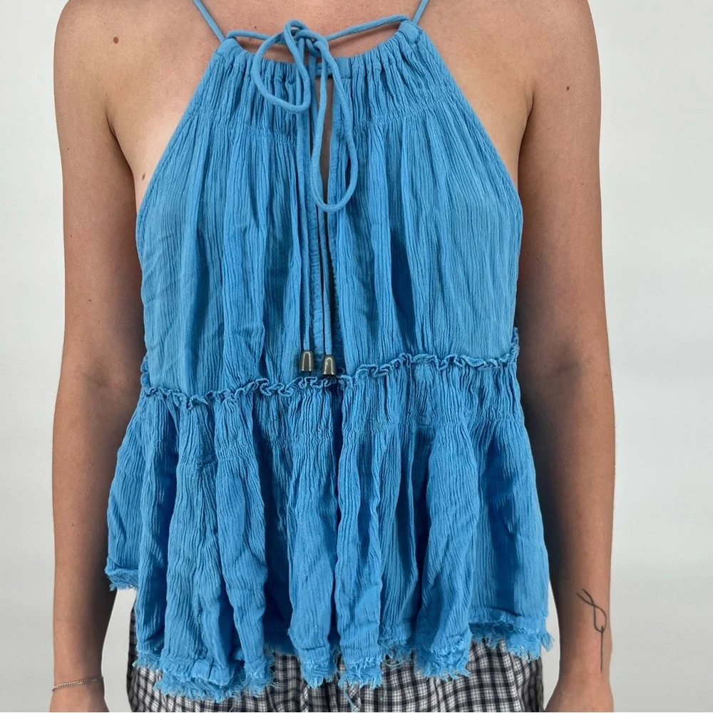 Free People Blue Blackless Halter Top